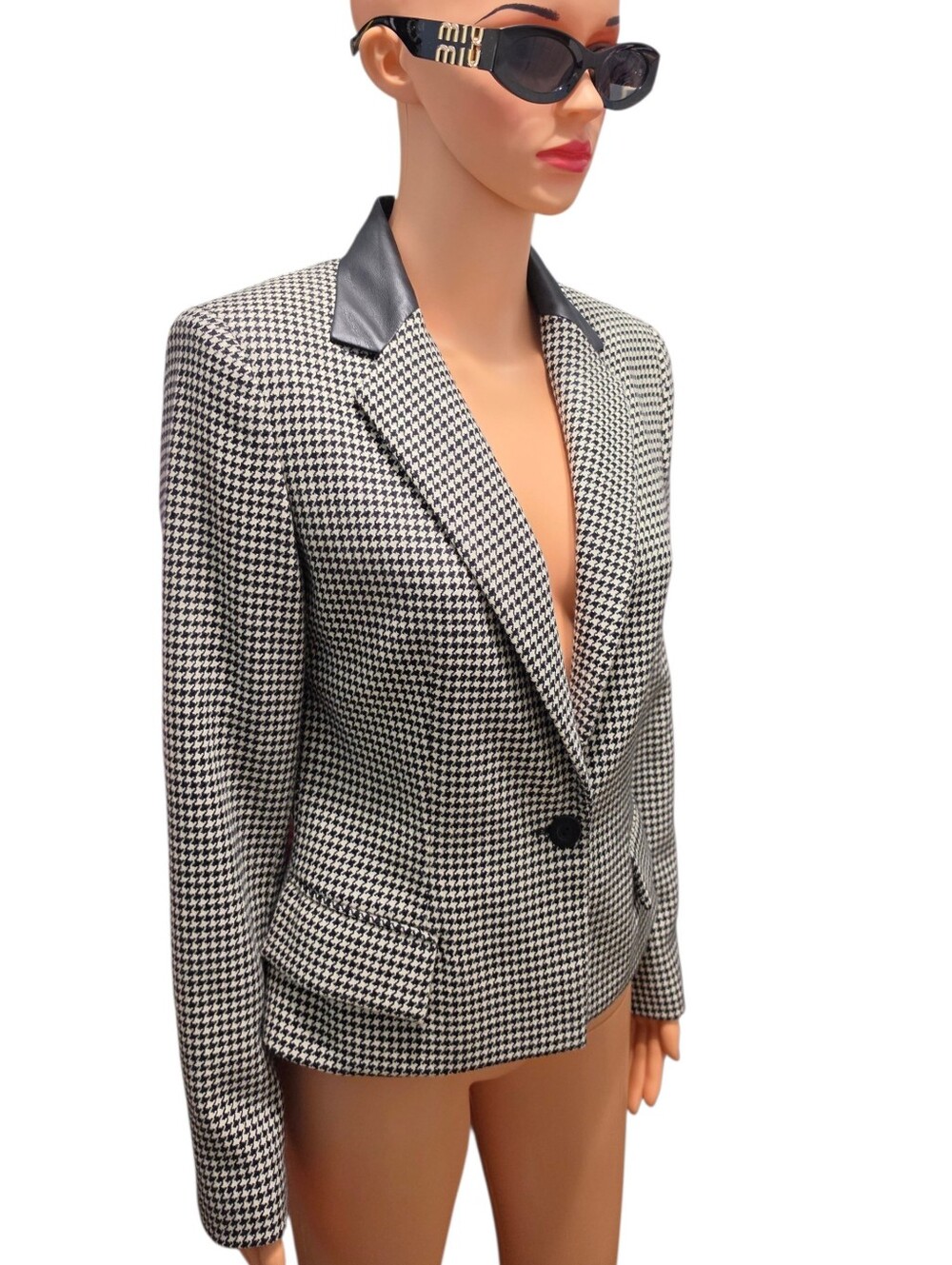 Oscar de la Renta Wool-Cashmere Rare Vintage Houndstooh Classic Old Money Blazer